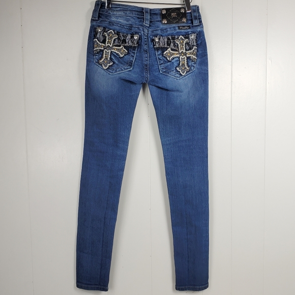 Miss Me Cross studded rhinestone bling jeans size 25 - Picture 11 of 14